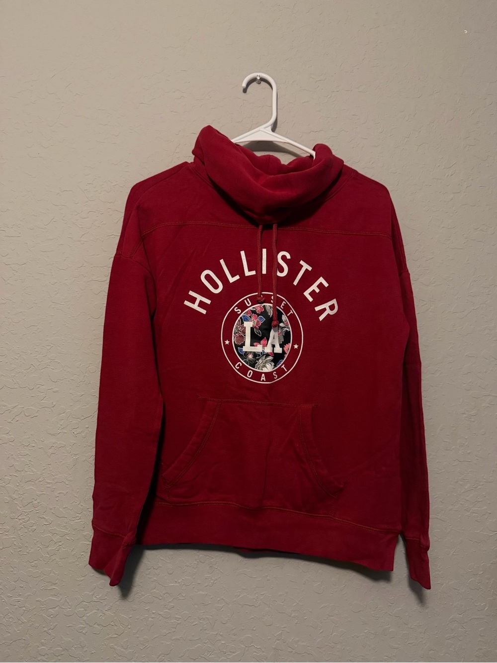 Hollister Deep Red Pullover Hoodie with Logo